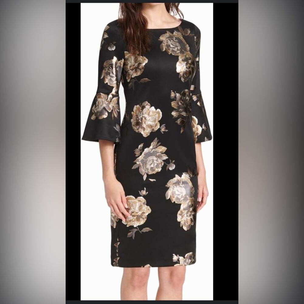 Jessica Howard Black And Metallic Gold Knee length formal 6P